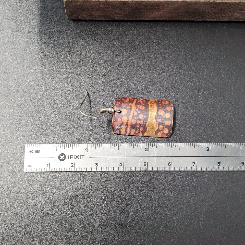 Sterling Silver & Copper Unique Pattern Dangle Earrings - Picture 4 of 5